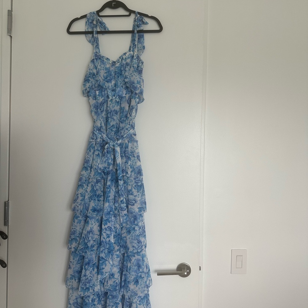 Show Me Your Mimi Floral Blue Tiered Maxi Dress